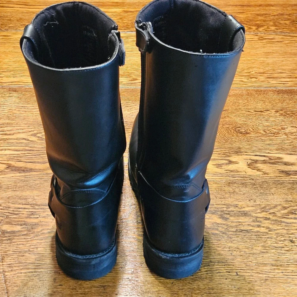 M-Boss BOS-49001 Mens Black Leather Harness Motorcycle Boots‎ Square Toe Size 14